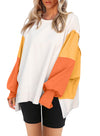 Womens Long Sleeve Loose Fit Pullover Color Block Sweatshirt