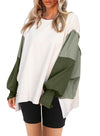 Womens Long Sleeve Loose Fit Pullover Color Block Sweatshirt