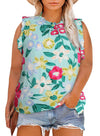 Plus size Green Floral Print Ruffle Trim Tank Top