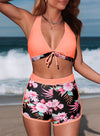 Halter V Neck Floral Print 2 Pieces Bikinis Sets