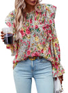 Womens Long Sleeve Ruffle Boho Shirts