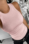 Solid White Round Neck Ribbed Tank Top