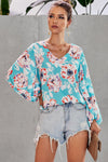 Multicolor Boho Print Balloon Sleeve Blouse