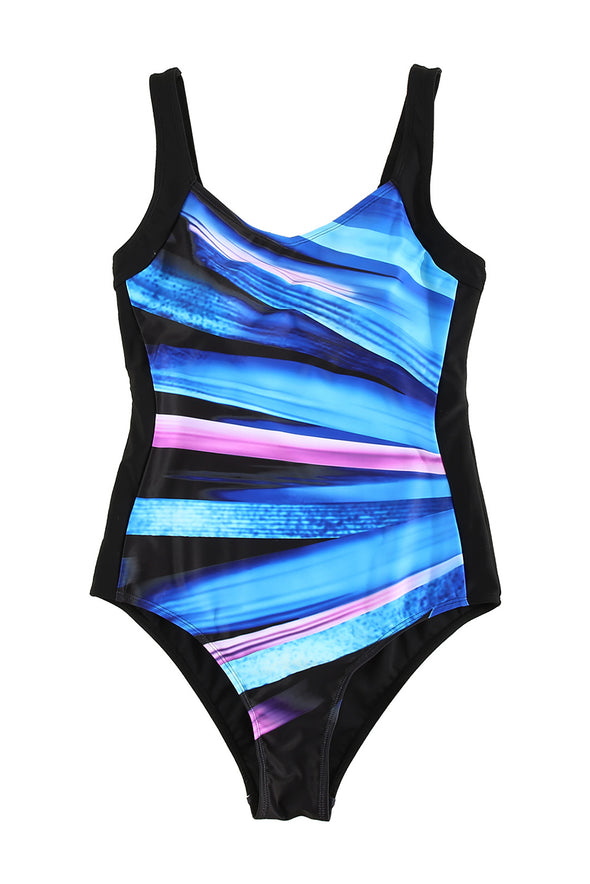 Striped Pattern Print Sleeveless One-piece Swimsuit