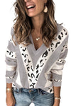 Animal Print Accent V Neck Sweater