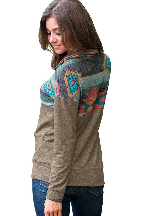 Aztec Print Atop Black Pullover Sweatshirt