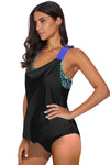 Cowl Neck Splicing Tank and Panty Tankini Set