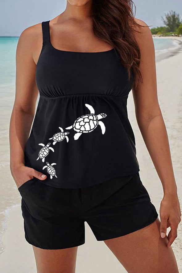 Letters Sports Tank and Shorts Plus Size Tankini Set