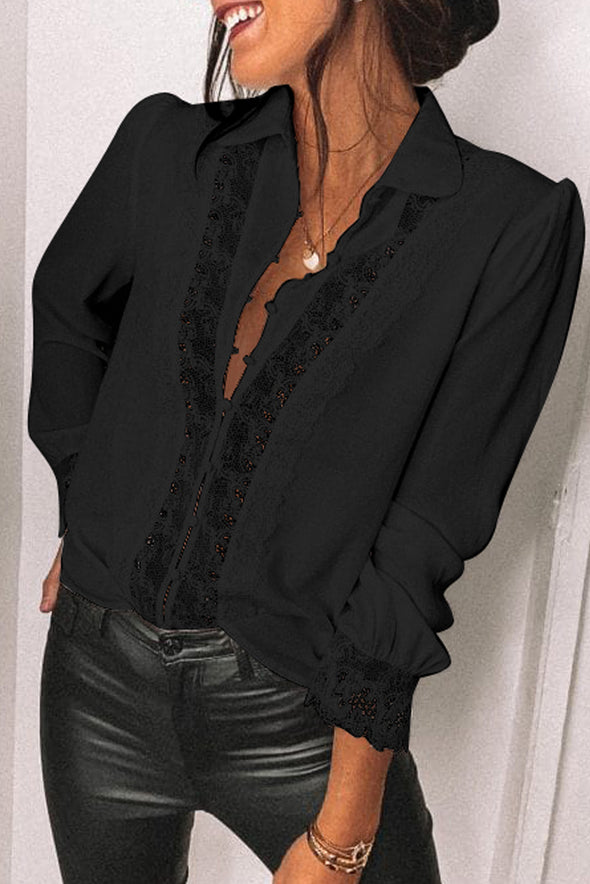 Lace Splicing Buttoned Shirt