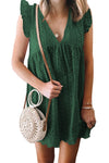 V Neck Ruffled Sleeves Perforating Babydoll Dress