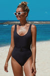 Ribbed One-piece Swimsuit with Belt