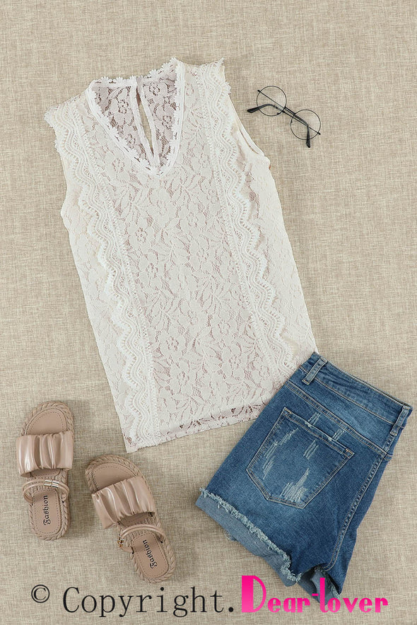 Wine Red Lace V Neck Tank Top