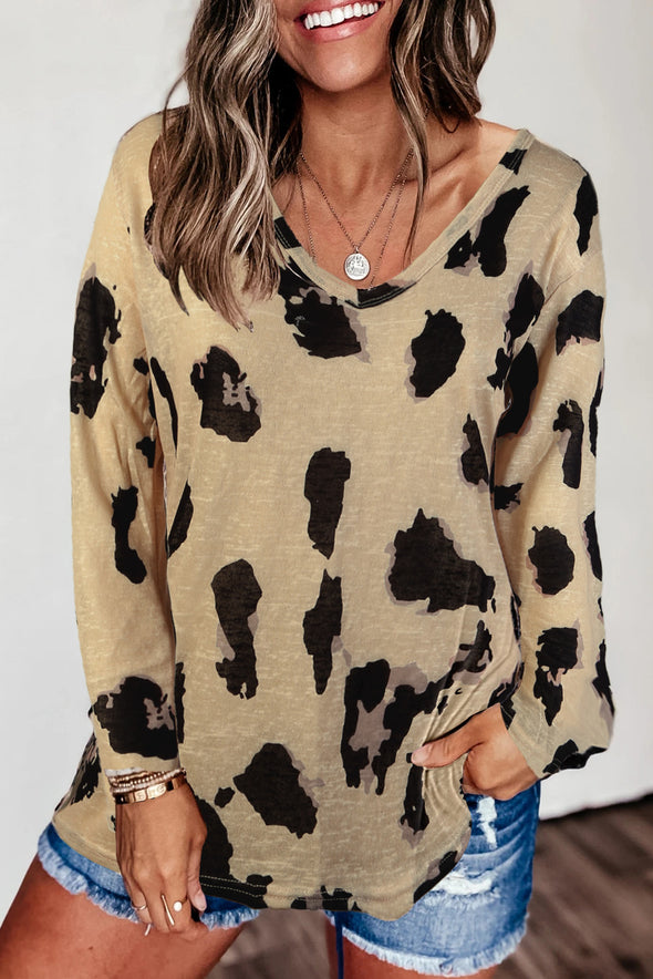 Long Sleeves Leopard Print Blouse