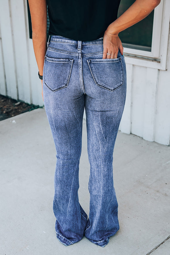 High Waist Distressed Flare Jeans