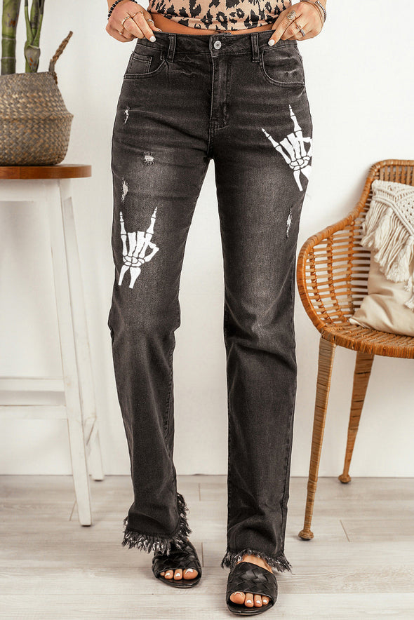 Raw Hem Straight Leg Jeans