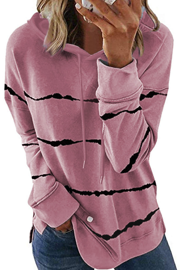 Tie-dye Striped Drawstring Hoodie with Side Split