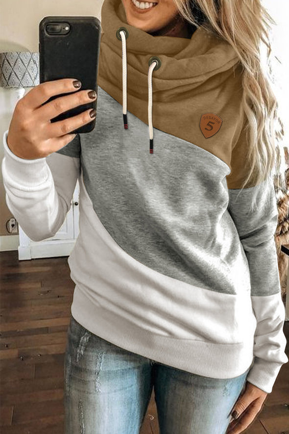 Multicolor Colorblock Cowl Neck Pullover Hoodie