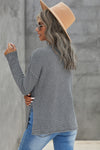 Henley Pullover Drop Shoulder Sweater with Slits