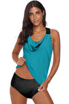 Cowl Neck Splicing Tank and Panty Tankini Set