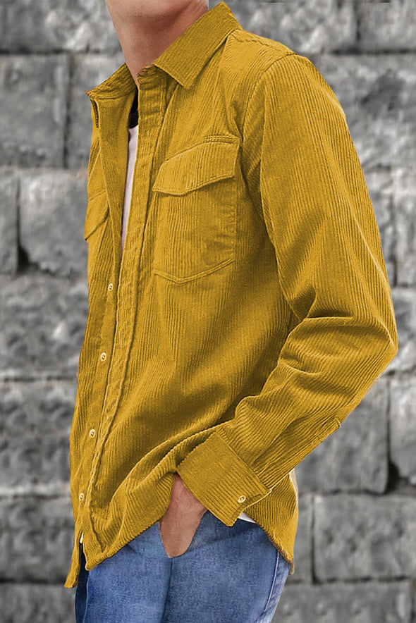 Men Corduroy Flap Pocket Button Front Shirt