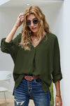 V Neck 3/4 Sleeve High Low Hem Shirt
