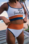 Spaghetti Straps Colorblock Ribbed High Waisted Swimsuit