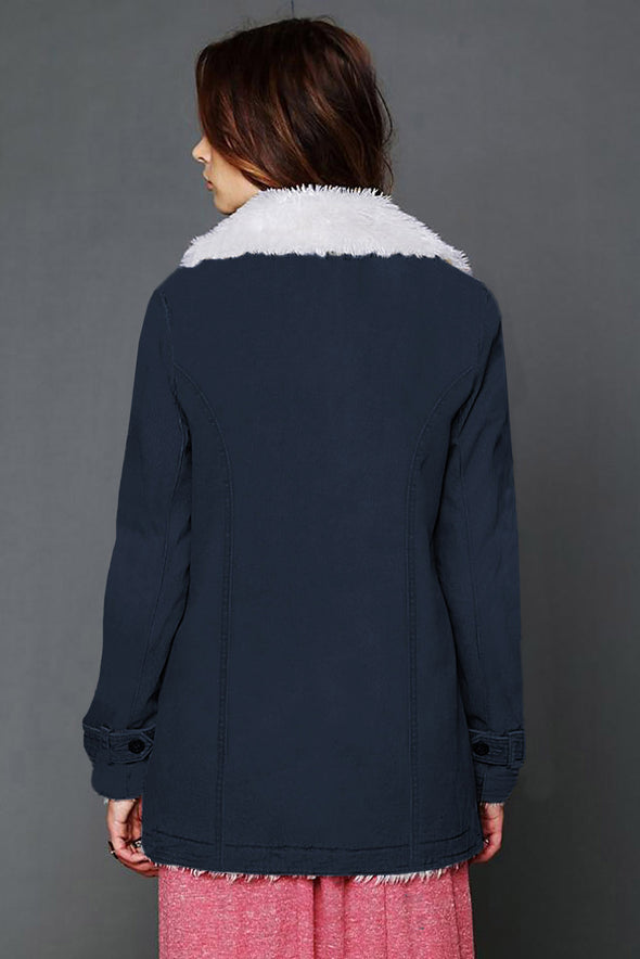 Khaki Lapel Collar Button Fleece Jacket