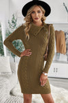 Asymmetric Buttoned Collar Black Bodycon Sweater Dress