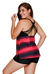 Greenish Strappy Hollow-out Back Plus Size Tankini