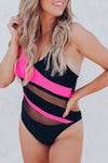 Colorblock Mesh Backless One-piece Swimwear