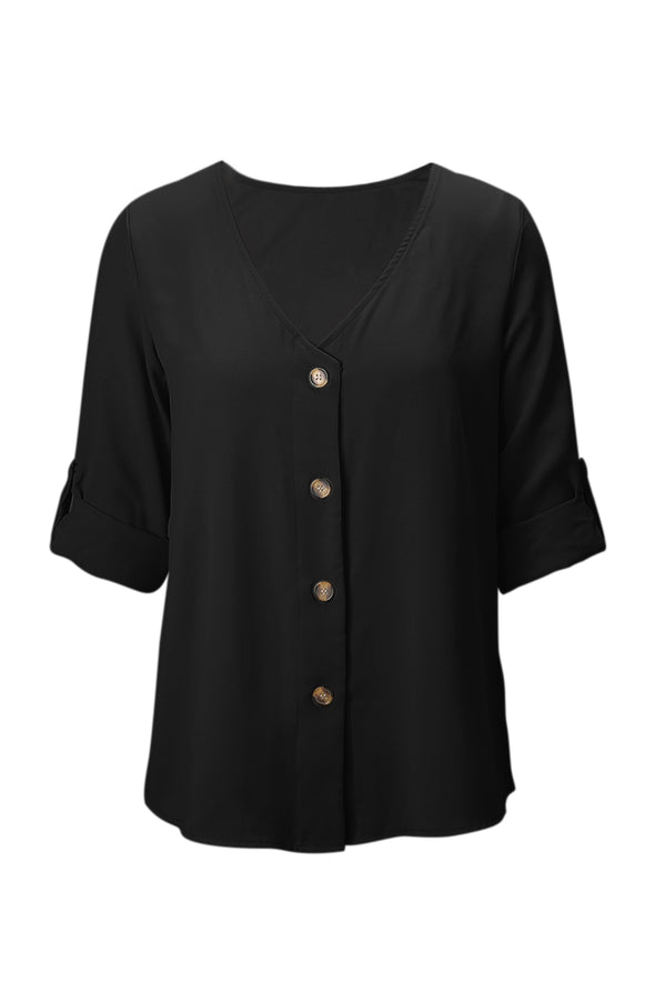 Button Detail Roll up Sleeve Blouse