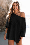 Brown Textured Knit Drop Shoulder Tee
