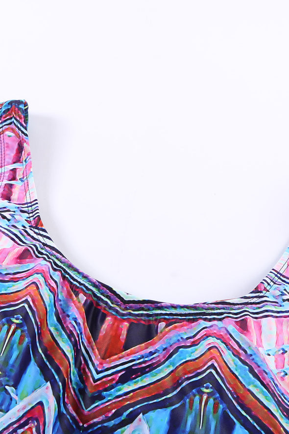 Floral Print Criss Cross U-neck One-piece Swimsuit