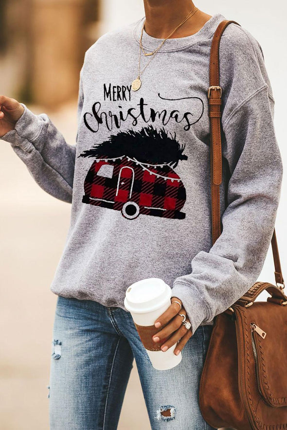 Merry Christmas Letters Print Pullover Sweatshirt