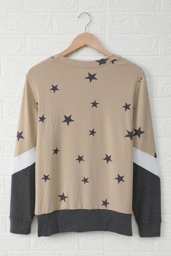 Star Color Block Pullover Sweatshirt