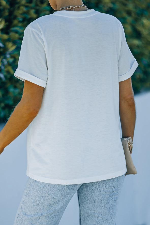 Letter Heart-shaped Rugby Graphic Print Short Sleeve T-shirt