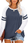 Crewneck Striped Splicing Sleeve Patchwork Plus Size Top