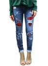 Patches Of Leopard Denim Distressed Jeans