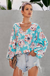 Multicolor Boho Print Balloon Sleeve Blouse