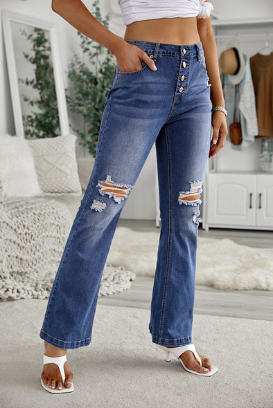 Distressed Flare Bottom Jeans