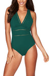 Floral Print Lattice Plunge One Piece Swimsuit