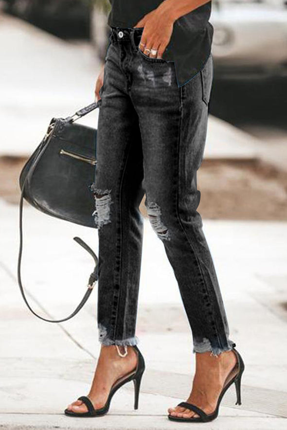 Ripped Slim Fit Washed Jeans