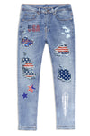 Men's Skull Print Patchwork Distressed Skinny High Waist Jeans