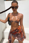 Tie-dye Ruffle Bikini with Sarong