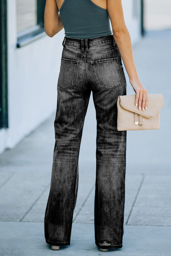 High Waist Distressed Ripped Hole Flare Jeans