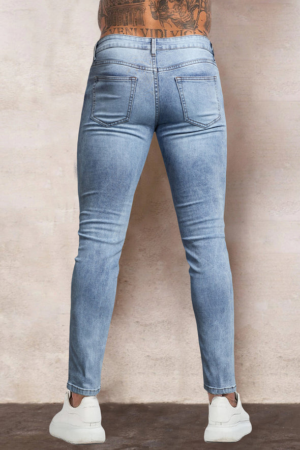 Men's Skull Print Patchwork Distressed Skinny High Waist Jeans