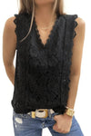 Wine Red Lace V Neck Tank Top