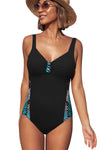 Leaves Splicing Ruched Front Open Back One-piece Swimsuit