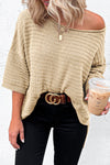 Brown Textured Knit Drop Shoulder Tee