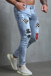 Men's Skull Print Patchwork Distressed Skinny High Waist Jeans